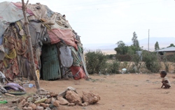 Typisch für das Bild der Somaliregion sind die so genannten Tukuls, traditionelle somalische Rundhütten aus Stofffetzen und Bauresten. Foto: humedica/Ruth Bücker
