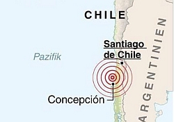 Das Epizentrum des schweren Erdbebens lag südlich der Hauptstadt Santiago. Animation: PA/Kindernothilfe