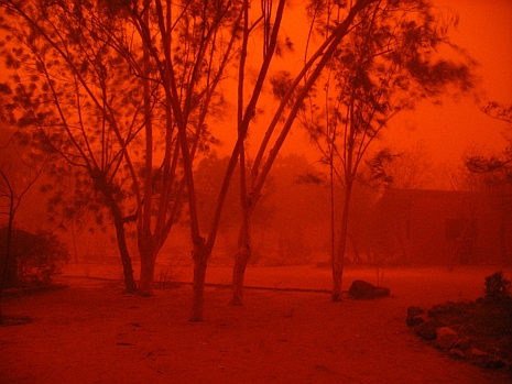 Von Blau verwandelte sich der Himmel in Orange, dann in dunkles Rot und kurz vor dem erlösenden Regen schließlich in Schwarz. Foto: Ben Stam