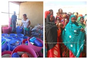 3.000 Küchensets konnte dashumedica-Team in Melkadida an wartende Frauen und Kinder übergeben. Foto:humedica/Linda Zimmermann