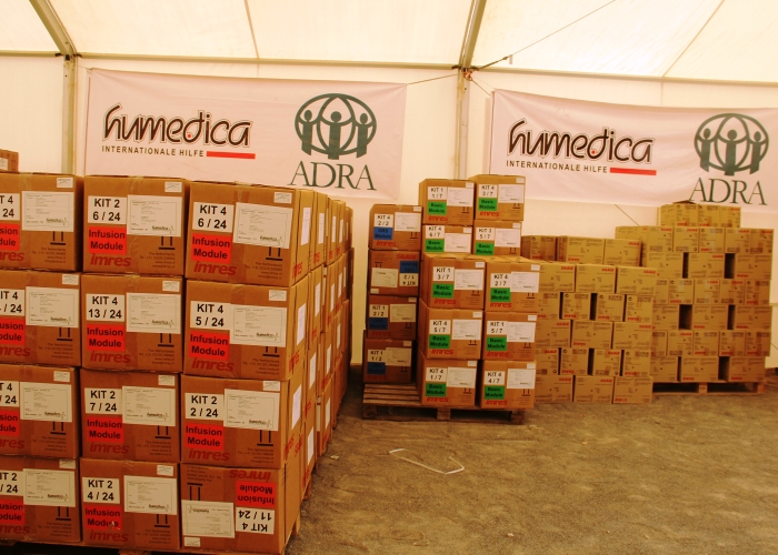 Insgesamt etwa 8 Tonnen Hilfsgüter mit wichtigen Medikamenten zur Behandlung von Cholera sowie medizinische Geräte schicktenhumedicaund ADRA 2018 gemeinsam in den Jemen. Foto: ADRA